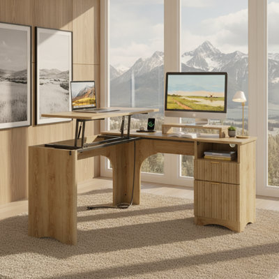 Bureau d'ordinateur multifonctionnel en L à plateau relevable de 55 po Daymen