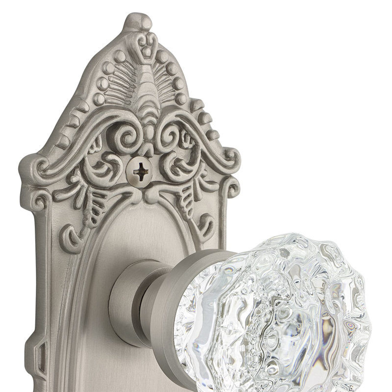 Victorian Plate with Crystal Door Knob, 2-3/8”, Satin Nickel