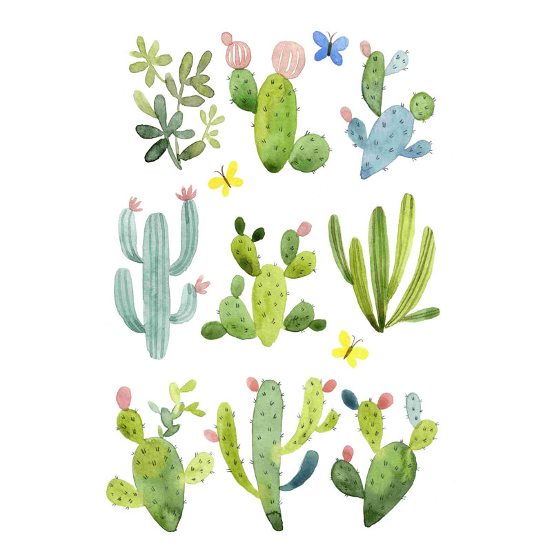 «Happy Cacti» par Jane Maday, reproduction sur toile tendue, H 12 po x l 8 po