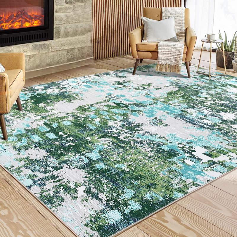 Yisselle Washable Abstract Indoor Rug, Rectangle 4' x 6'