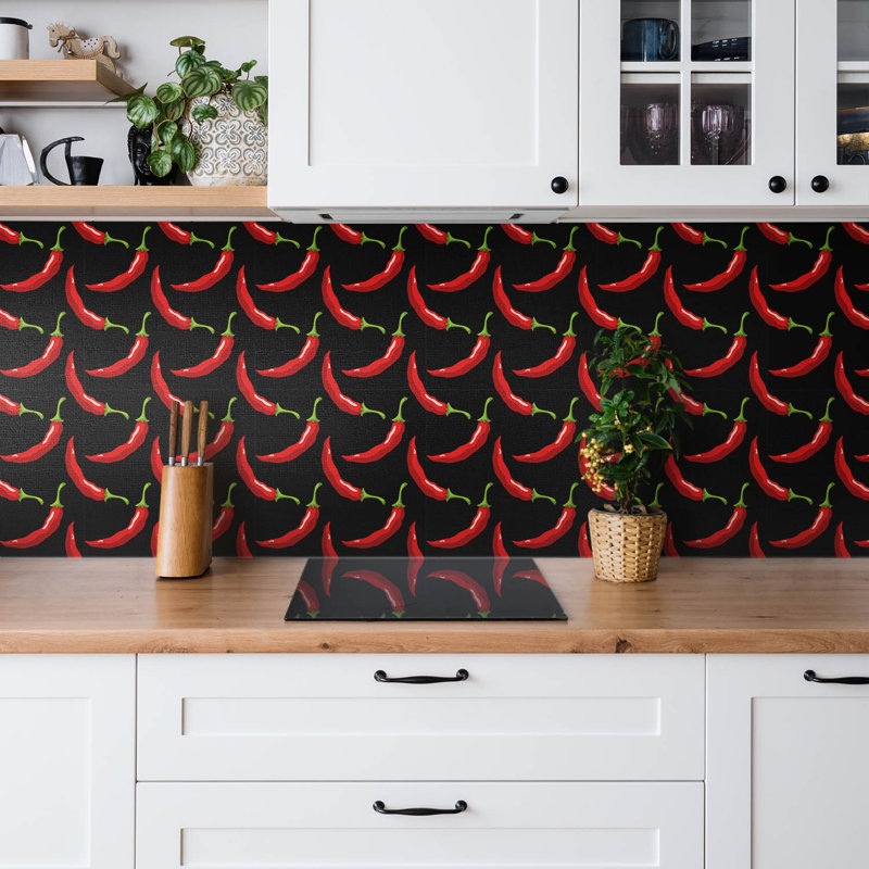 Self Adhesive Vinyl Splashback Wall Tiles Sticker Peel Stick set 9 pieces 30x30 cm Chilli pepper