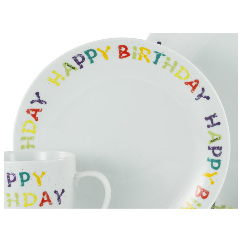 Happy Birthday Piece Porcelain Dinnerware Set - Service for 4