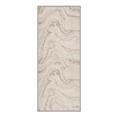 Atkins Machine Washable Marble Ivory / Tan Hallway Runner With Non-Slip Backing