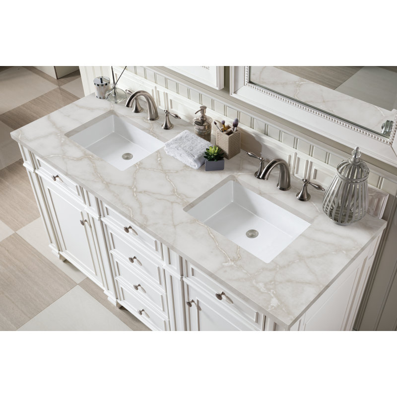 Bristol 60'' W Double Vanity, Bright White, Victorian Silver, 8" Widespread