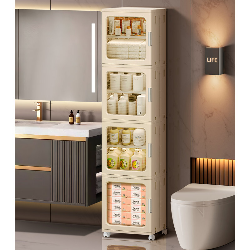 4-Tier Tall Narrow Bathroom Storage Cabinet with Adjustable Shelves  Freestanding Slim Cabinet for Small Spaces Easy Assembly