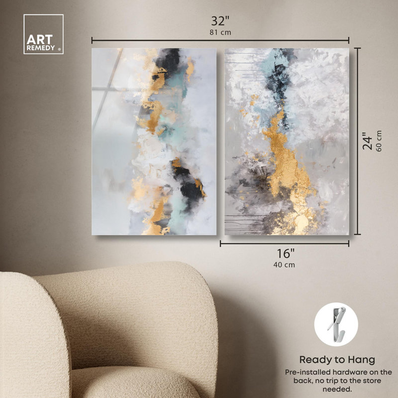 Ensemble de 2 panneaux Gilded Luxe Duo Blue Art , H 24 po x l 32 po