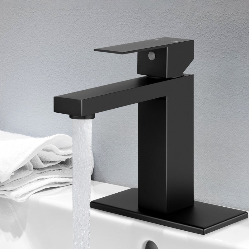 Robinet pour salle de bain à poignée simple à arc bas et monocommande Waterfall, Noir, Assemblage sans bonde