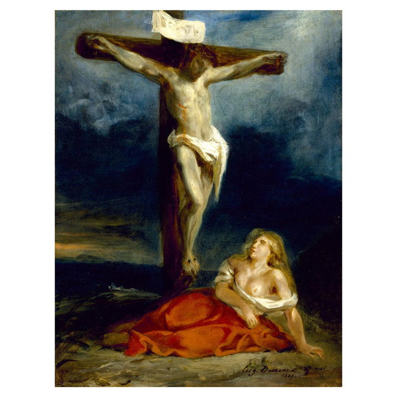 «Saint Mary Magdalene at the Pied of the Cross» par Eugène Delacroix - Impression giclée, H 40 po x l 32 po