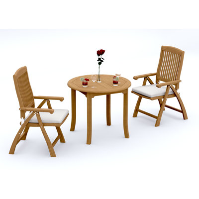 5 Pcs Grade-A Teak Wood Dining Set: 36" Round Table And 4 Marley Folding Reclining Arm Chairs #11MR0704