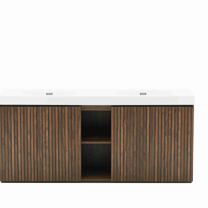Meuble-lavabo de salle de bain avec lavabo, Noyer brun, Blanc