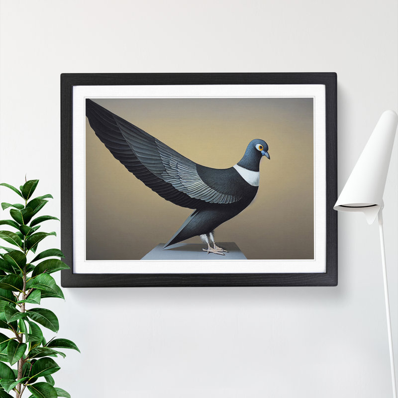 Exhilarating Pigeon Bird - Single Picture Frame Print, Black, 46cm H x 64cm W x 2cm D