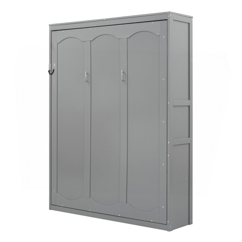 Grand lit escamotable mural avec tablettes, gris, Gris