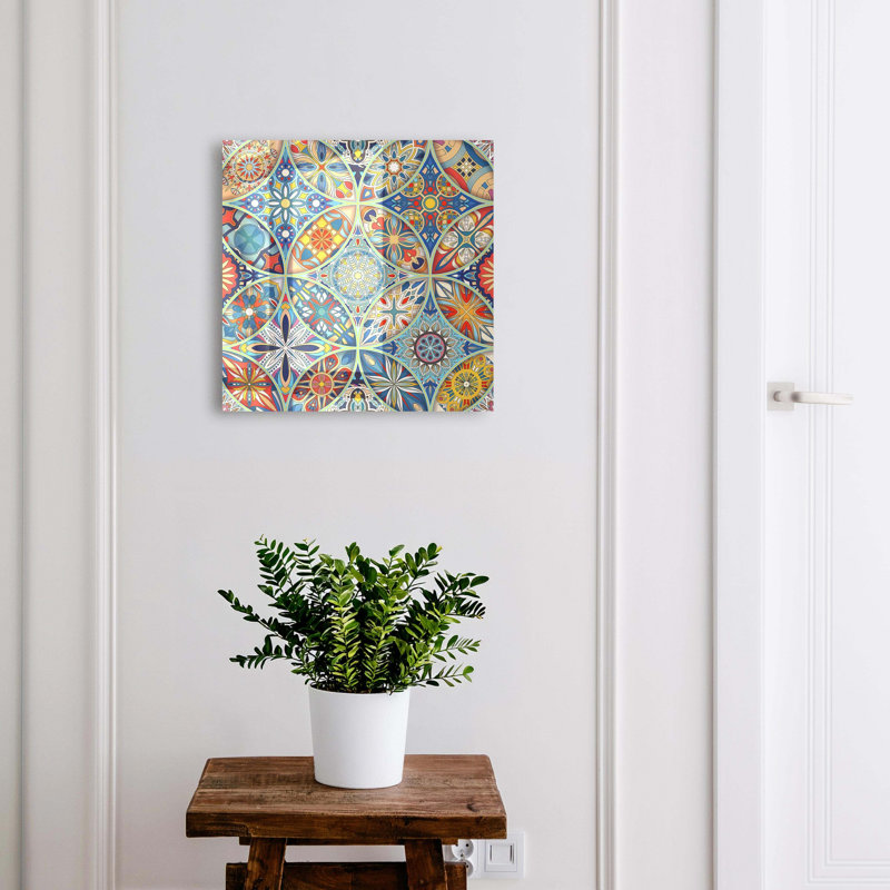 Key cabinet for wall, Opens to the right, 30x30x5, White, Geometric patterns with intense colors, 