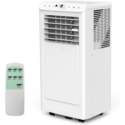 Climatiseur portatif 4 en 1 et radiateur, 10 000 BTU, refroidissement, chauffage, déshumidificateur et ventilateur, écoénergétique, climatiseur mobile silencieux, télécommande, mode veille, couvre jusqu'à 450 pieds carrés, maison et bureau, noir