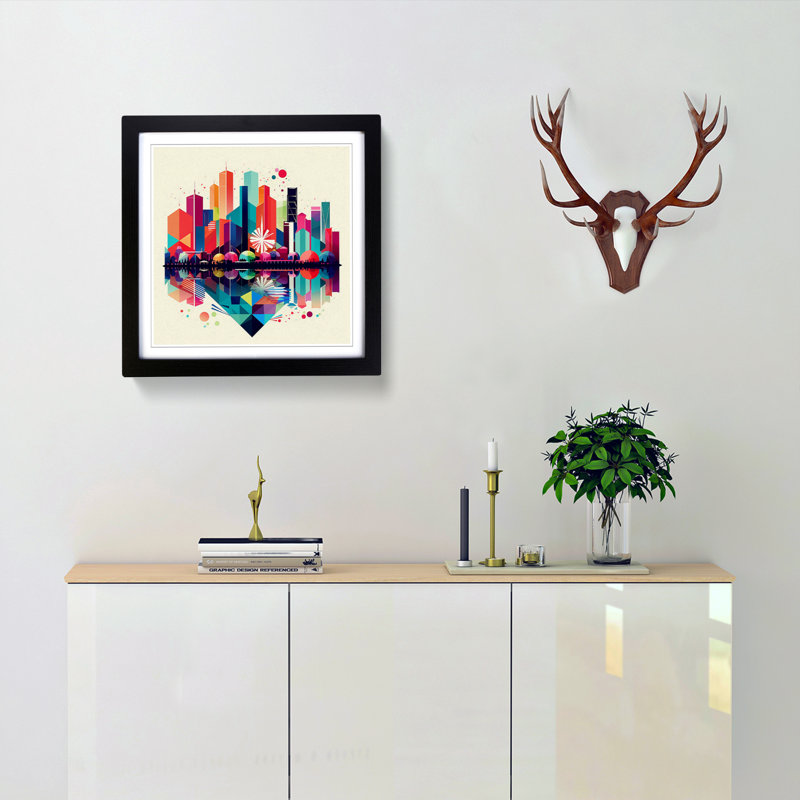 City Of Hong Kong Geometric No.1 - Framed Print, Black