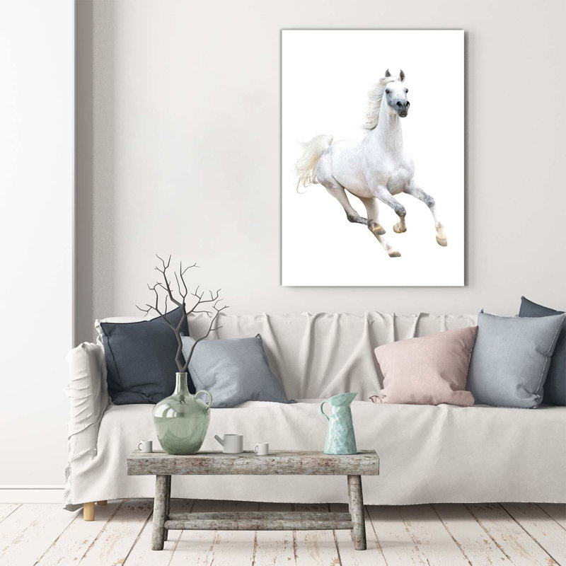 White Horse In Gallop - Wrapped Canvas Print
