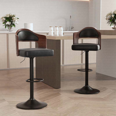 Ensemble de 2 tabourets de bar pivotants réglables de 24,5 à 33,5 po, structure en bois de polyuréthane avec dossier et repose-pieds