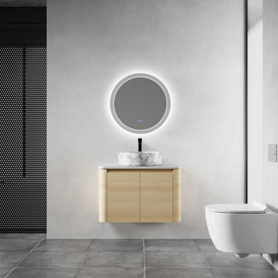 Meuble-lavabo mural avec lavabo en céramique, portes à fermeture en douceur
