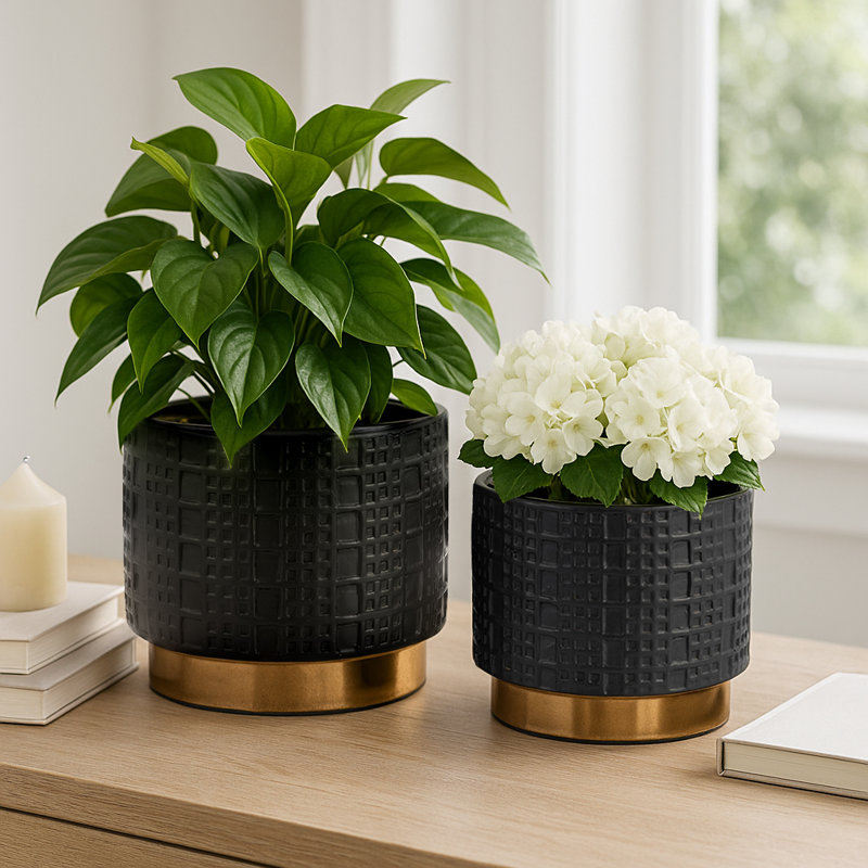 Pautah Textured Ceramic Planters for Outdoor and Indoor Spaces - Modern Flower Pots for Home, Living Room, or Patio Decor - Set of 2, 7", 5"