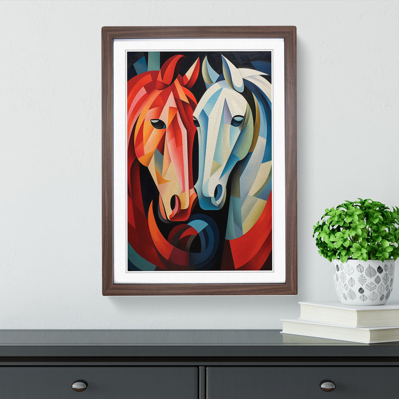 XYZ-FRM-V1223-5237 Pony Cubism No.2 - Single Picture Frame Print on Wood, Walnut, 46cm H x 34cm W x 2cm D