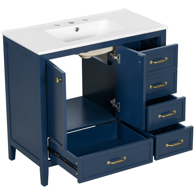 Meuble-lavabo avec porte à fermeture douce 36 po Dillard, Bleu