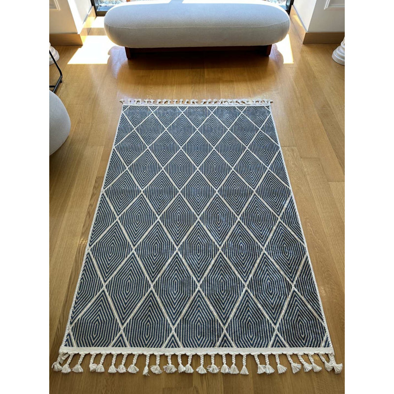 Coton à imprimé géométrique gris Toscana Tapis chenille antidérapant, Rectangle 3 pi 3 po x 5 pi 11 po