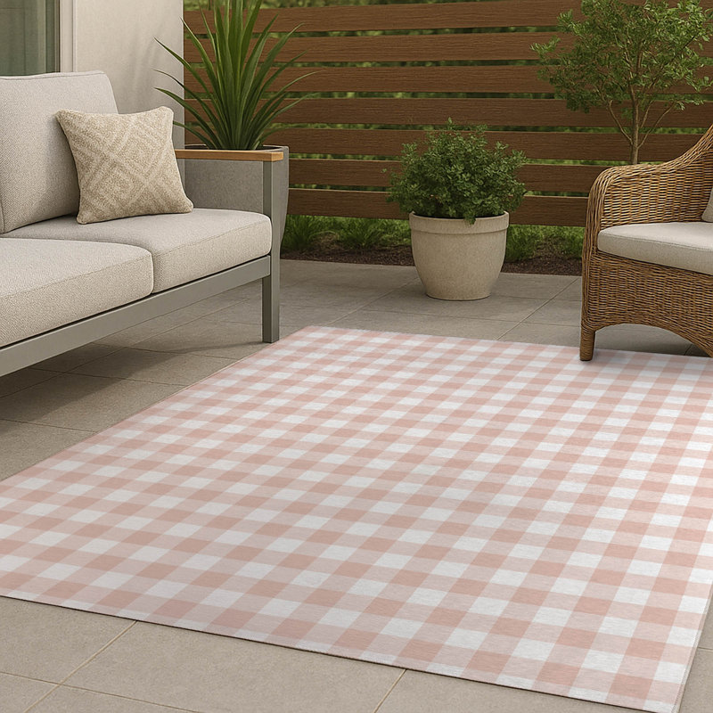 Proper Gingham Non-Slip Outdoor Rug, Rectangle 2' x 3'