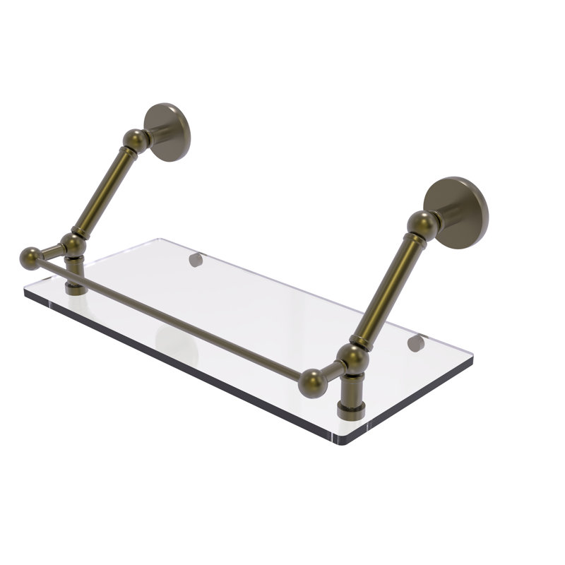 Tablette flottante Dalston avec barre de galerie, Laiton antique, H 8 po x l 18 po x P 8,6 po