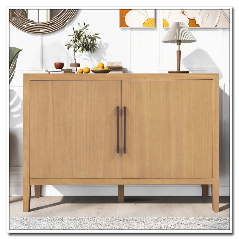 Armoire de rangement 47,25 pouces avec poignées en métal, placage de pin et 2 portes, Naturel