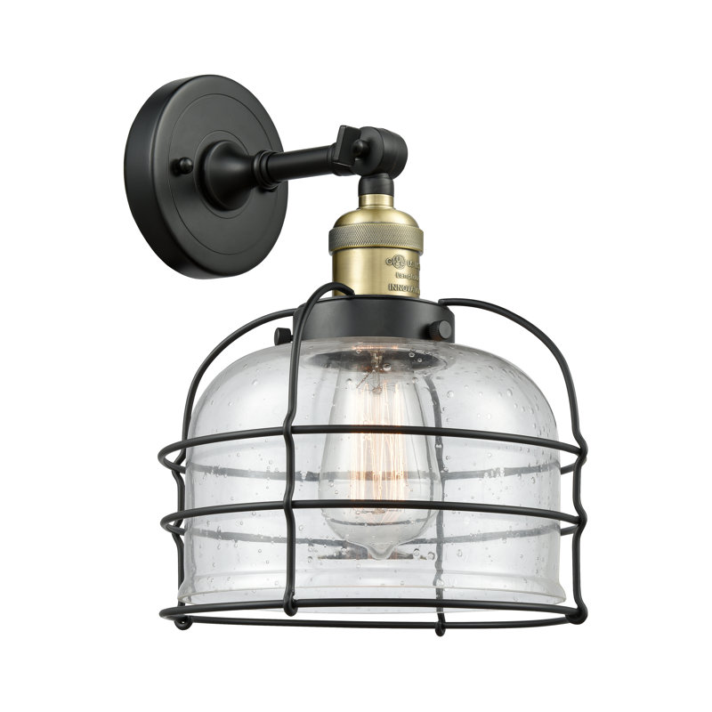 Applique murale 1 lumière 9 "Bell Cage, Laiton antique noir, Grainé, Ampoule à DEL rétro de 6 watts