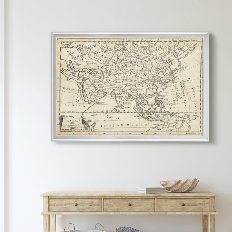" Map Of Asia ", 26.5" H x 36.5" W x 1" D, Silver Framed