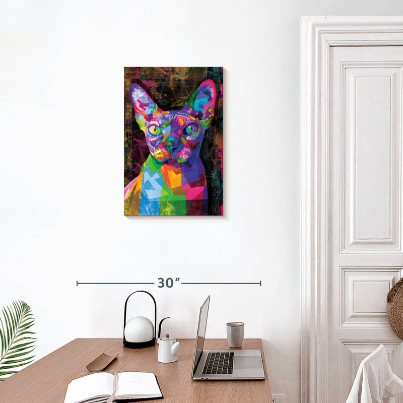 Bramph sphynx abstrait chat multicolore, H 24 po x l 16 po
