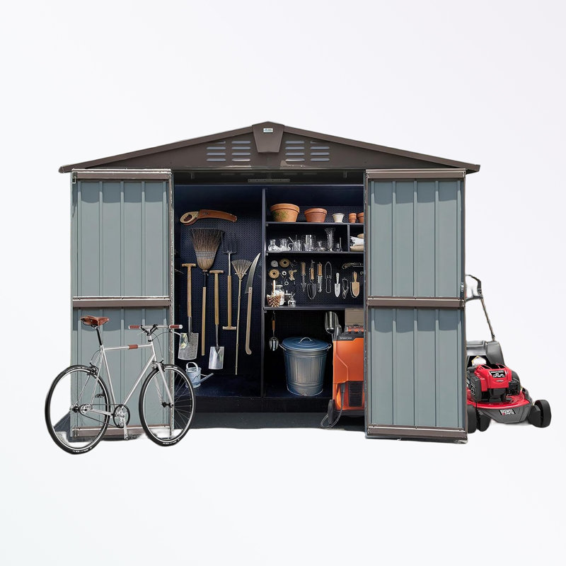 Metal Storage Shed, 74.49" H x 98.74" W x 75.43" D, Black