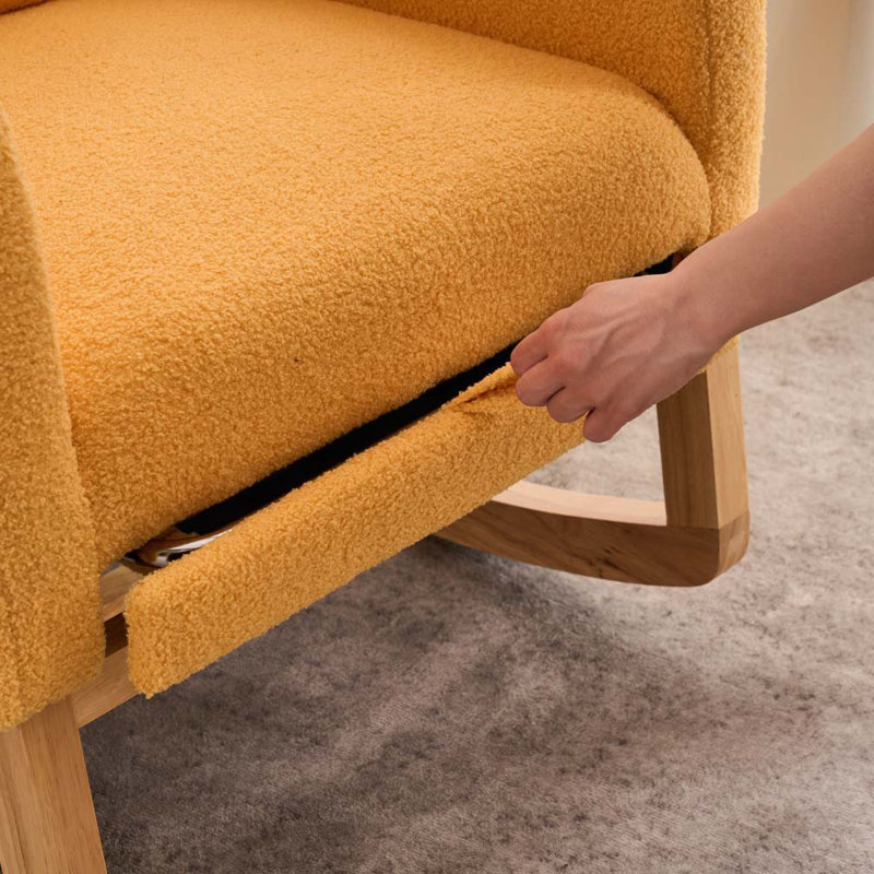 Chaise berçante avec repose-pieds à haut dossier, Peluche jaune