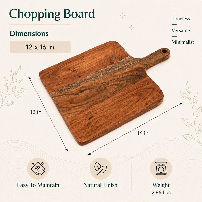 Planche à découper en bois d'acacia avec poignée, planche de cuisine et de service polyvalente pour le pain, le fromage, les fruits et les légumes, planche à découper artisanale en bois, 30,5 x 2 x 40,5 cm