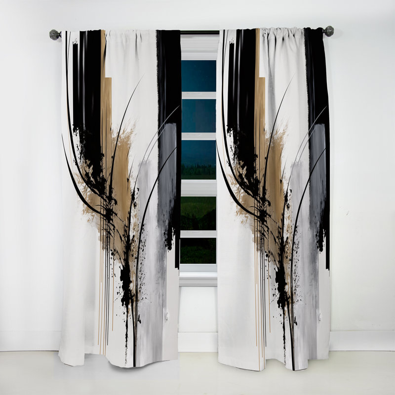 Black, White And Gold Expression II - Modern Room Darkening Abstract Curtain - 1 Panel, L 52 po x L 84 po