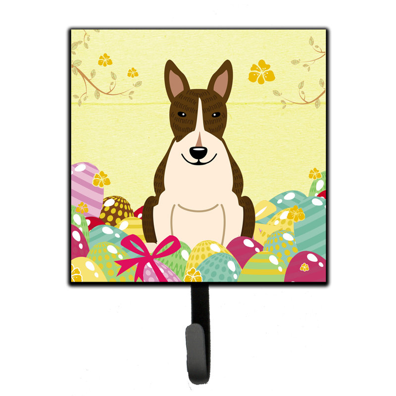 Mcelyea Metal Wall Organizer with Key Hooks, Red/Blue/Brown, Bull Terrier Dark Brindle