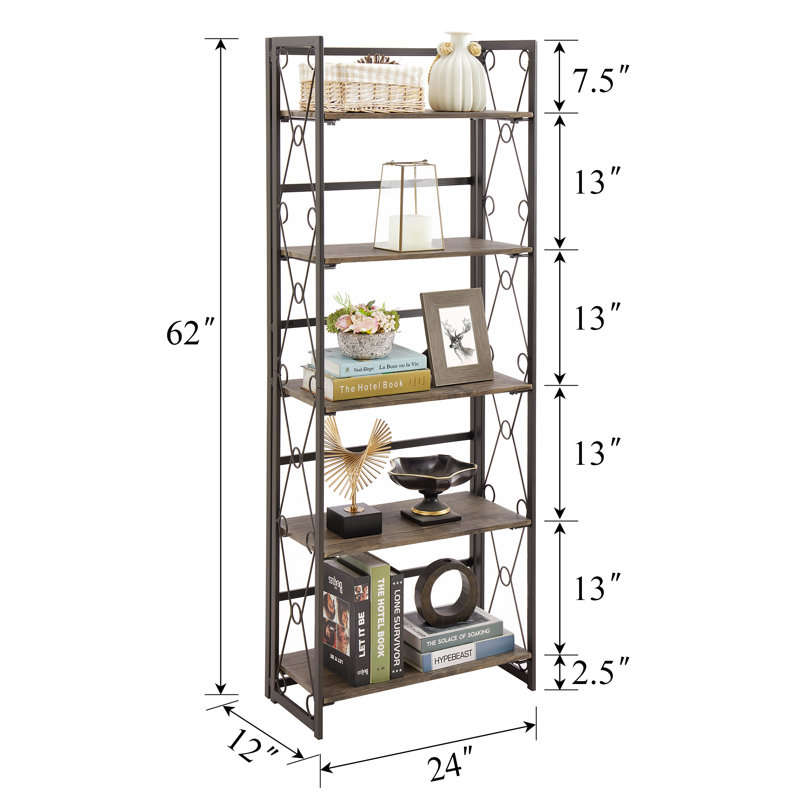 Ensemble de 2 bibliothèques Etagere, ensemble de 2 bibliothèques pliantes sans assemblage, bibliothèque pliable avec tablettes amovibles, supports debout pliables à 5 niveaux pour la chambre à coucher, le salon et le bureau personnel