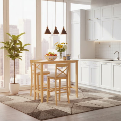 3-Piece Counter Height Dining Table Set with Bar Stools and Footrests, Space-Saving Breakfast Nook