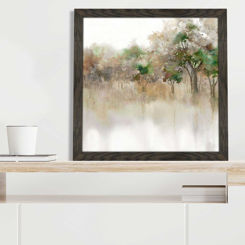 «Subtle Meadow Reflections» par Carol Robinson - Peinture, L 37,5 po x H 37,5 po, Encadrement brun