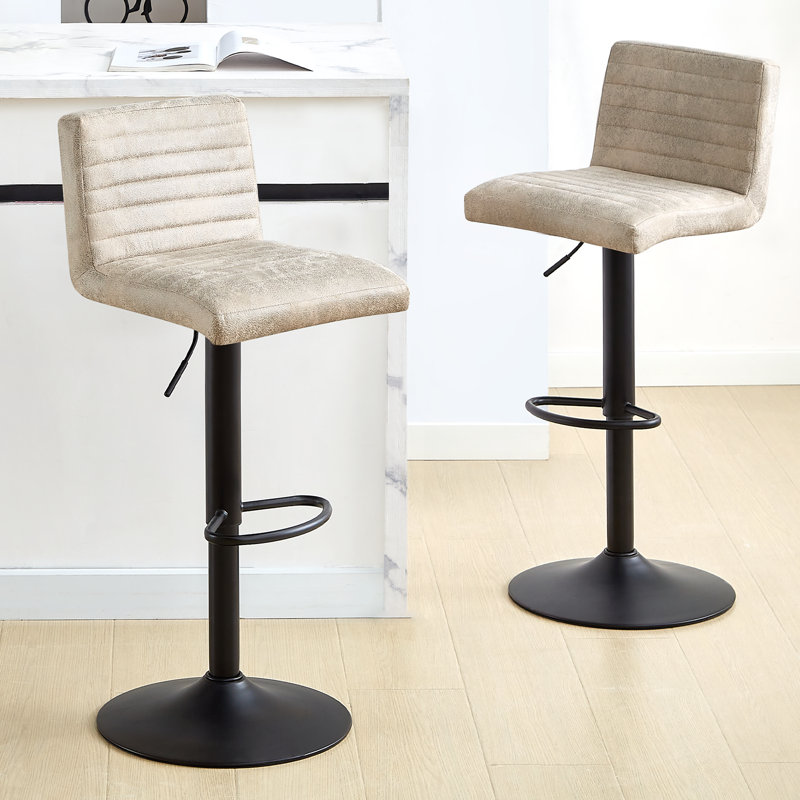 Vintage Suede/Faux Leather Swivel Height Adjustable Upholstered Bar Stools Kitchen Barstools, Beige