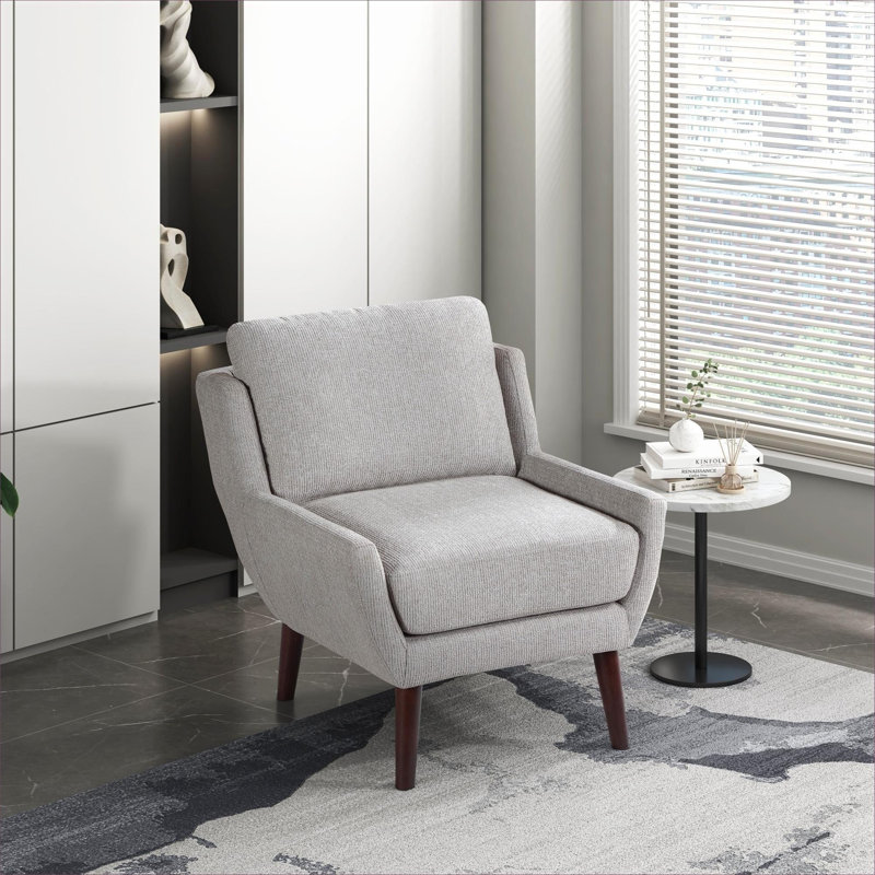 Fauteuil d'appoint contemporain pour salon avec revêtement d'appoint en chenille gris ardoise et pieds en bois massif, Gris