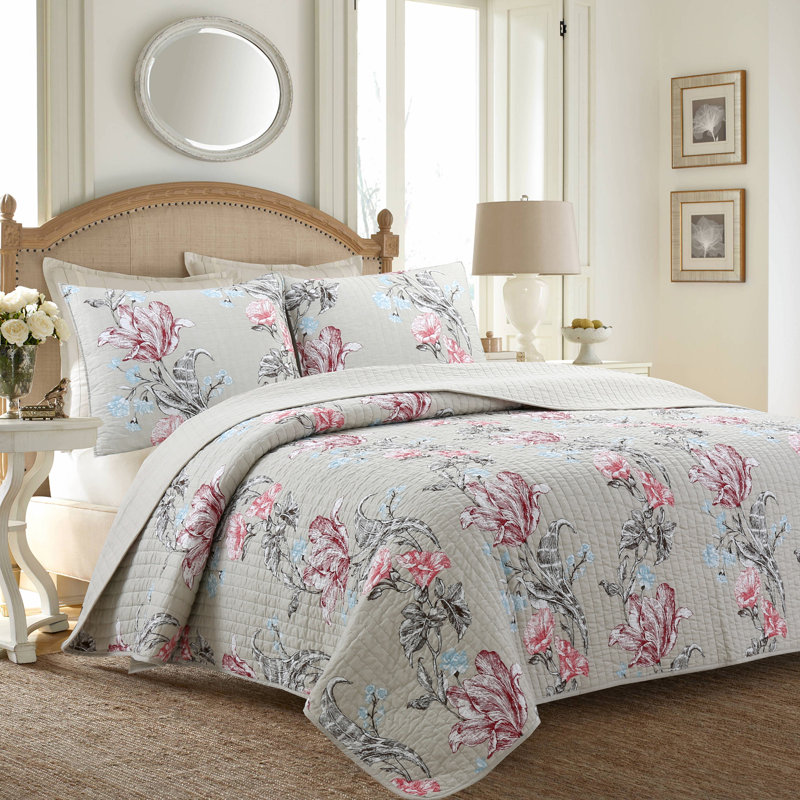 BB2021-055 Cotton Floral Quilt, Queen Quilt + 2 Standard Shams