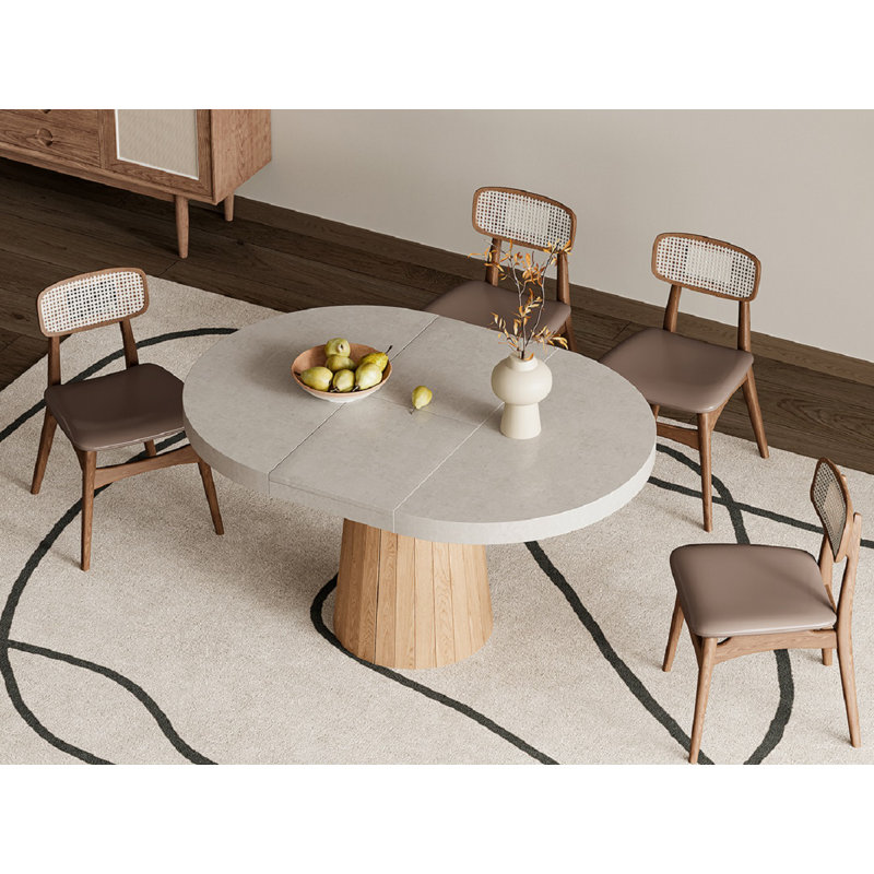 Gray and Natural Wood Round Extendable Dining Table for 4-6