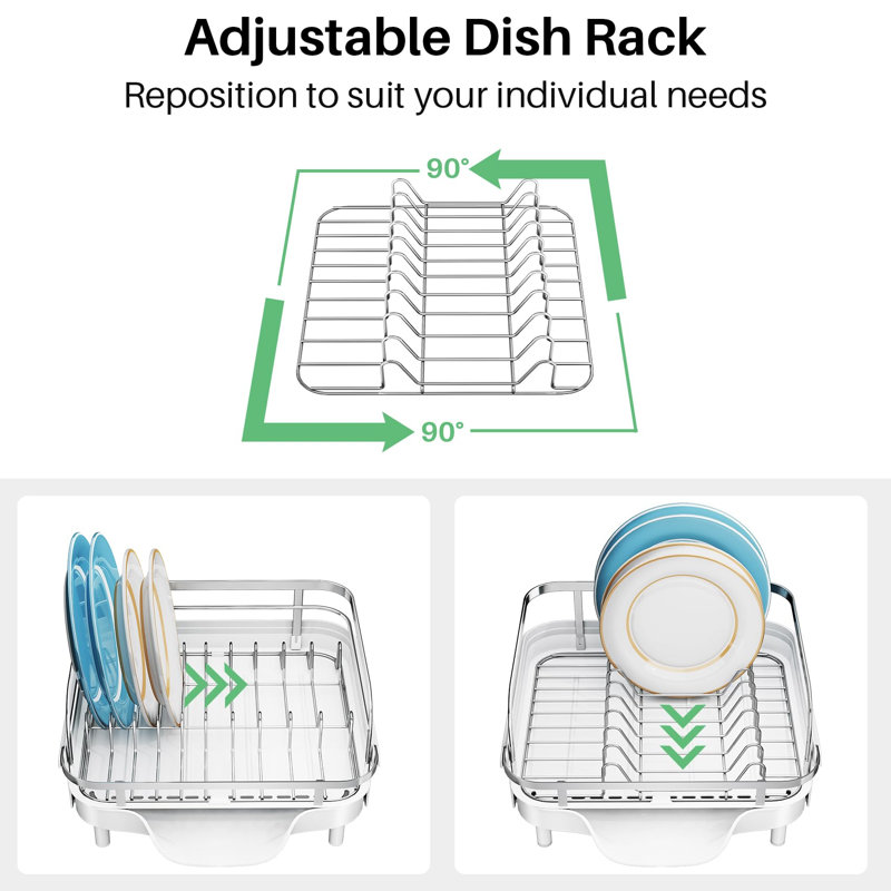 Égouttoir à vaisselle extensible pour comptoir de cuisine, égouttoir à vaisselle en acier inoxydable avec ensemble égouttoir et porte-ustensiles (blanc)