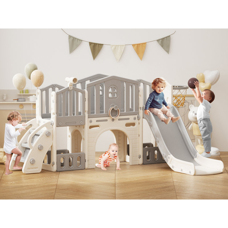 Ensemble de jeu 9 en 1 pour enfants avec glissade pour tout-petits, Gris