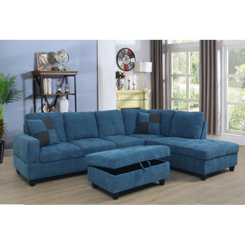 Palmer Square Upholstered Sectional, Right Hand Facing, Deep Ocean Blue