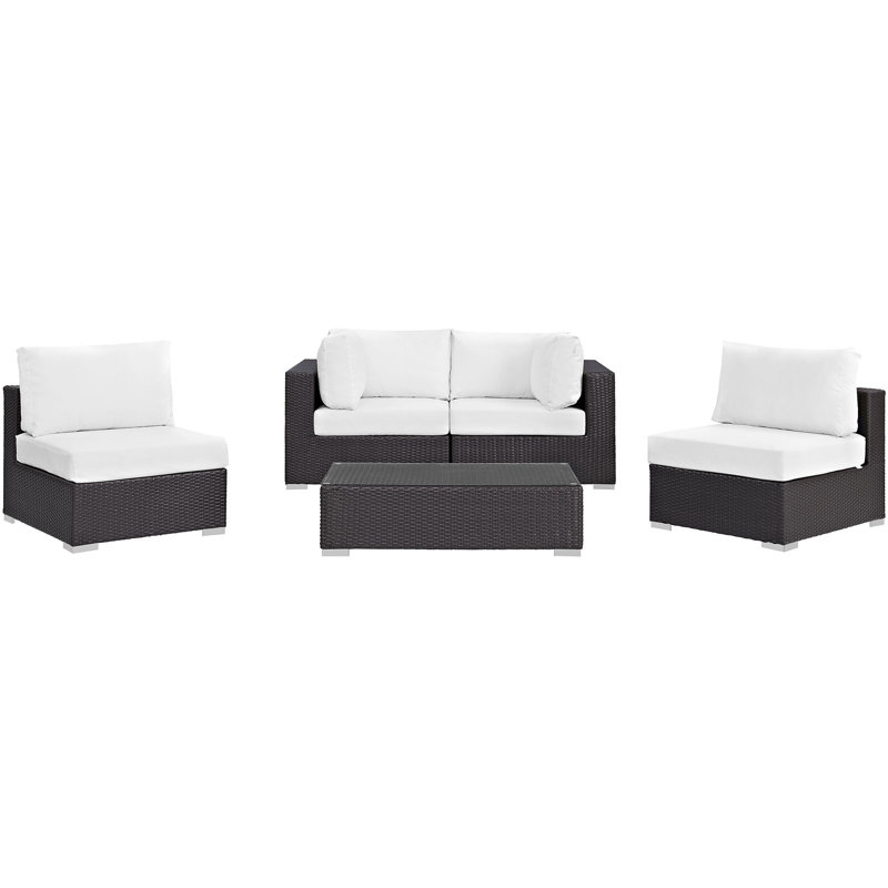 Ensemble de mobilier d'extérieur en rotin 5 pièces Modway Convene, Blanc