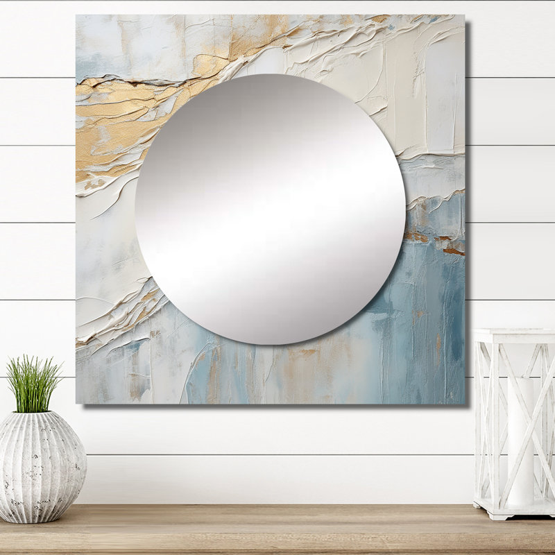 Minimalisme beige vague Horizon II - art mural carré miroir minimaliste côtier pour salle de bain, 23 po x 23 po