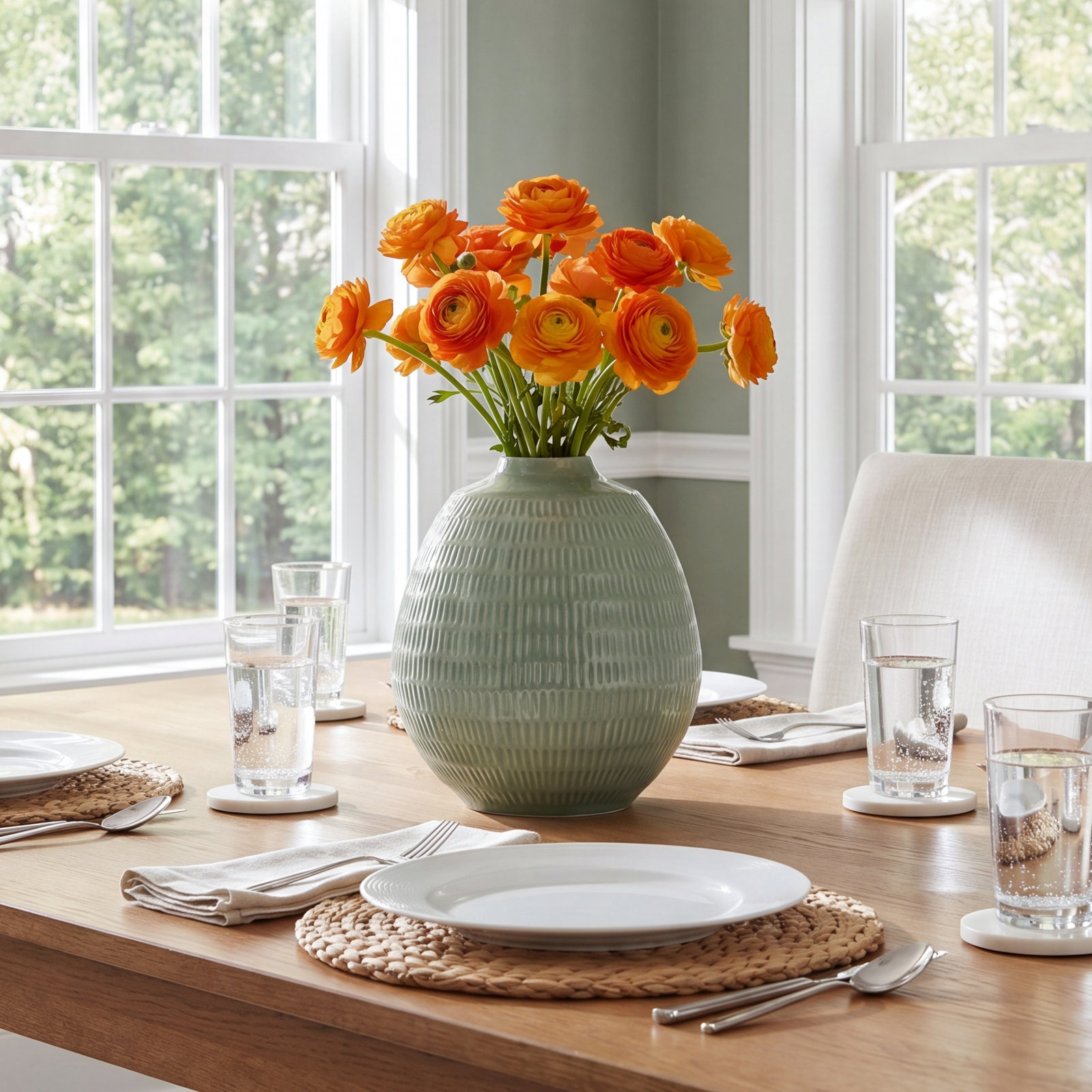 Evelia Ceramic Table Vase, 7" H x 7" W x 7" D, Dark Sage
